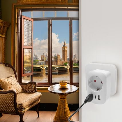 Подорожній адаптер для UK 230V 2x USB-A + 1x USB-C