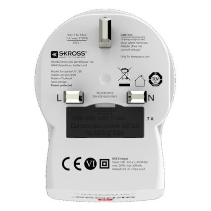 Дорожній адаптер для Великобританії 230V + 2x USB-порт