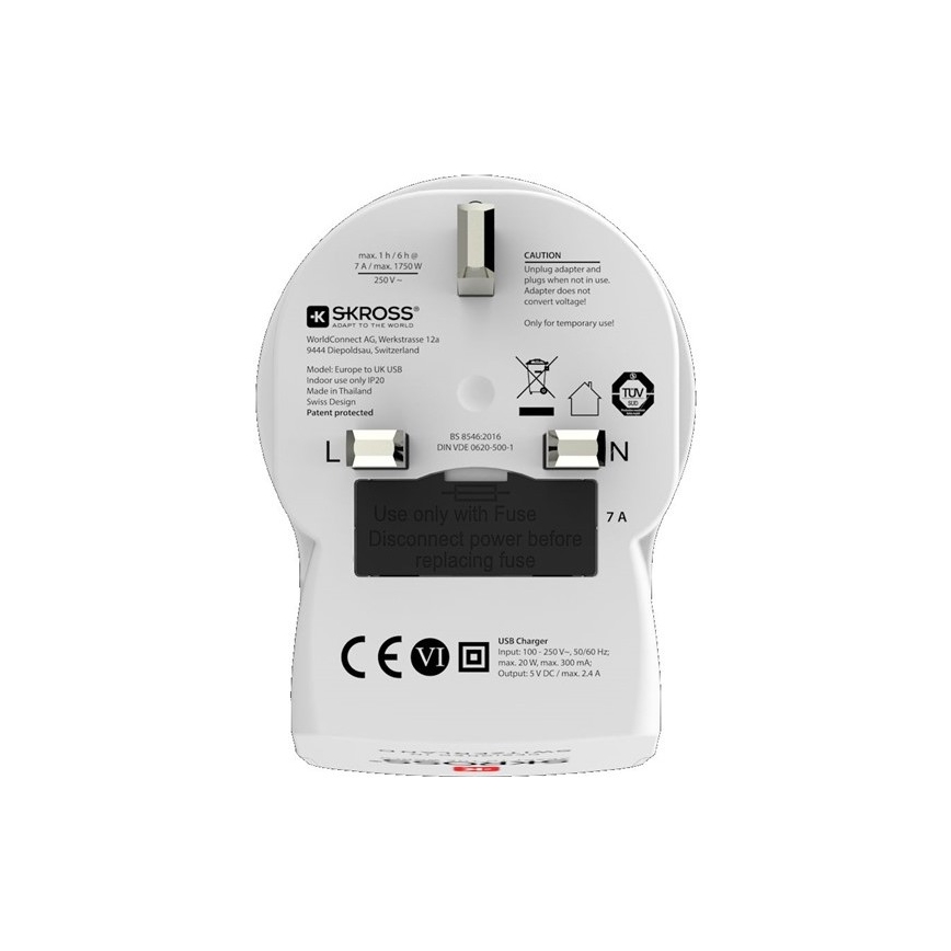 Дорожній адаптер для Великобританії 230V + 2x USB-порт