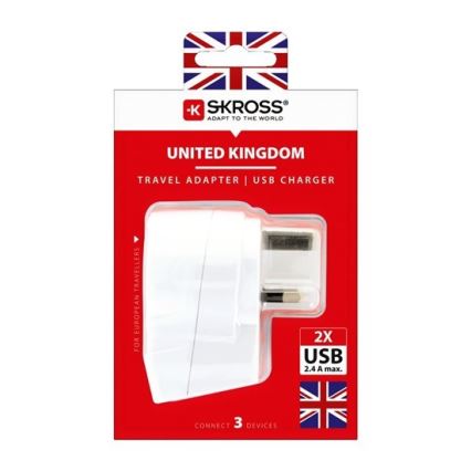 Дорожній адаптер для Великобританії 230V + 2x USB-порт