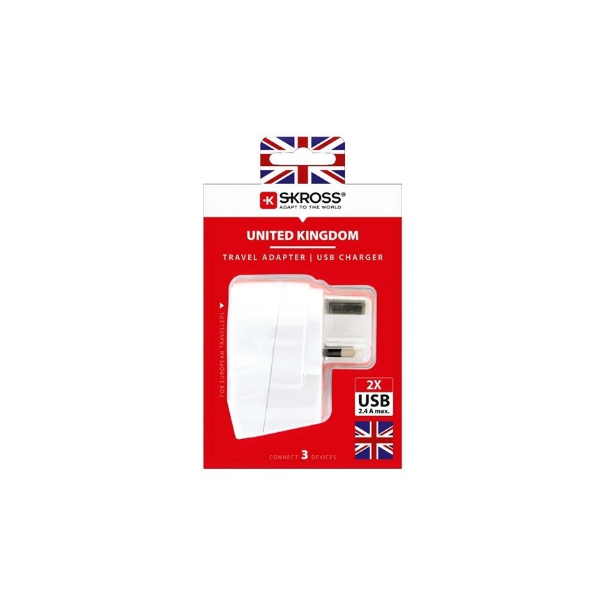 Дорожній адаптер для Великобританії 230V + 2x USB-порт