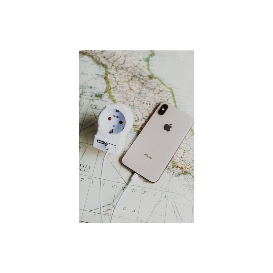Дорожній адаптер для США 230V + 2x USB-порт
