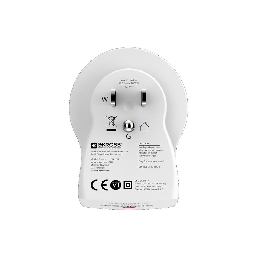 Дорожній адаптер для США 230V + 2x USB-порт
