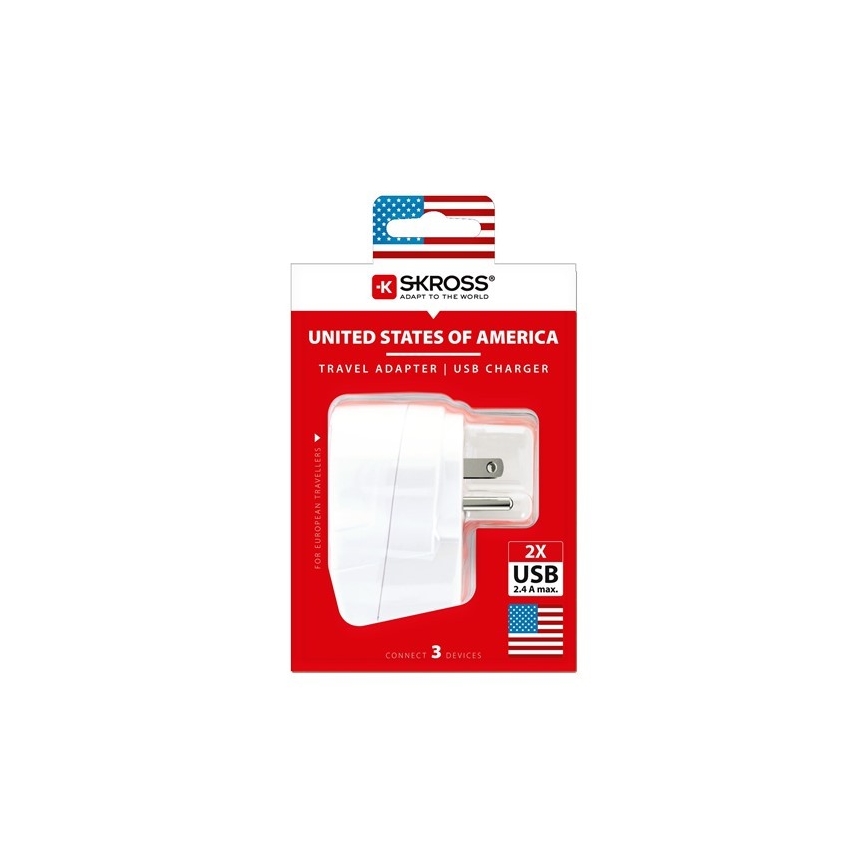 Дорожній адаптер для США 230V + 2x USB-порт