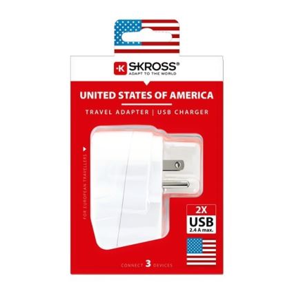 Дорожный адаптер для США 230V + 2x USB-порта