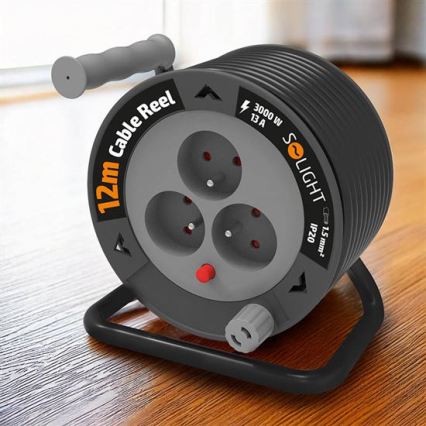 Удлинитель на катушке, 3 розетки, 12 м