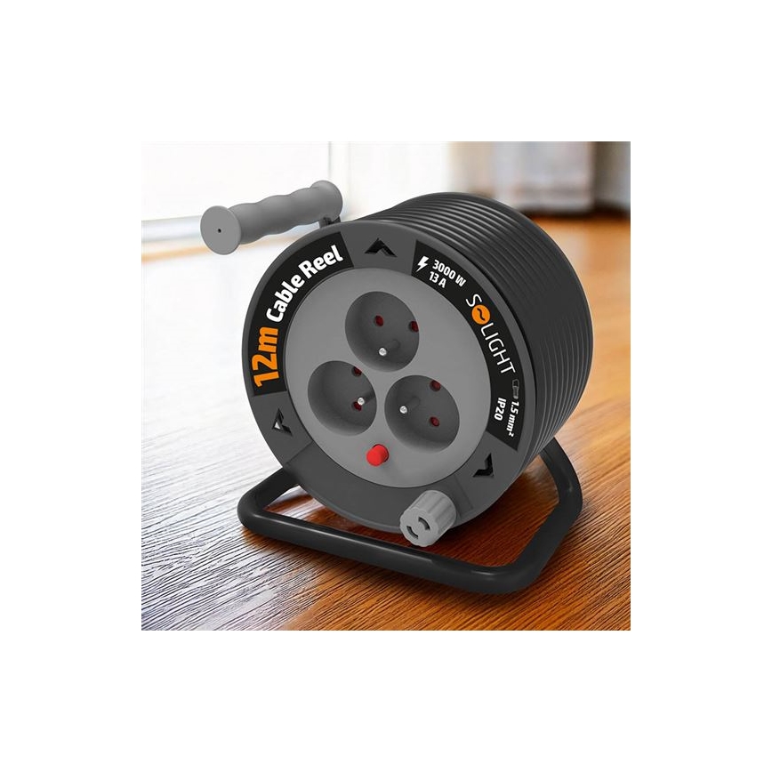 Удлинитель на катушке, 3 розетки, 12 м