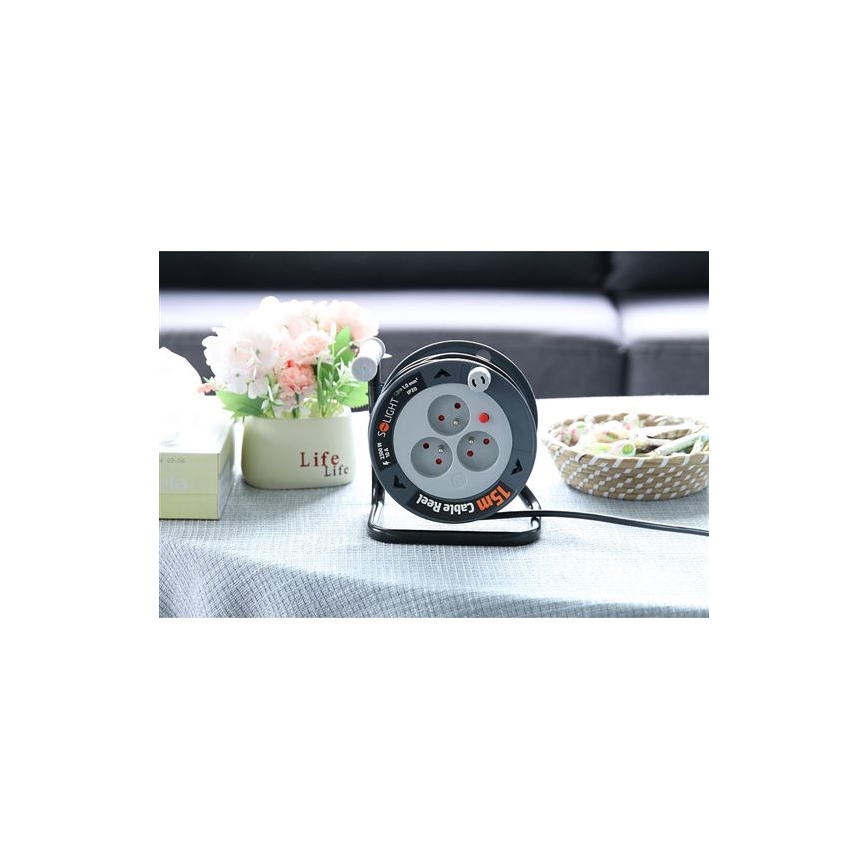 Подовжувач на котушці, 3 розетки, 12 м