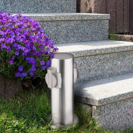 Зовнішній розподільчий стовпчик 2Р 230В IP44 матовий хром круглий