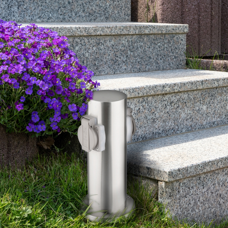 Зовнішній розподільчий стовпчик 2Р 230В IP44 матовий хром круглий