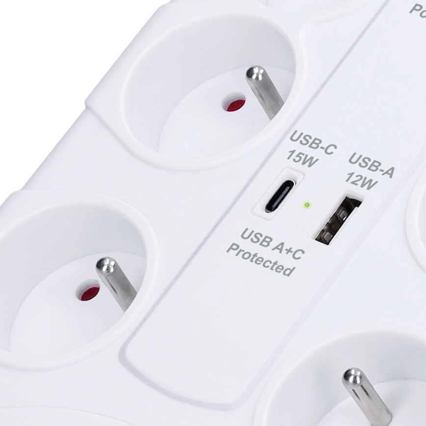 Удлинительный кабель с выключателем 8Z Typ E + 1xUSB-A + 1xUSB-C 2m белый