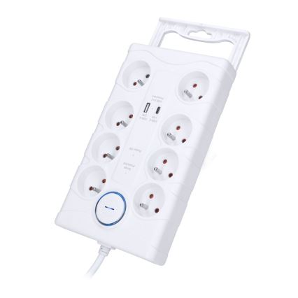Удлинительный кабель с выключателем 8Z Typ E + 1xUSB-A + 1xUSB-C 2m белый
