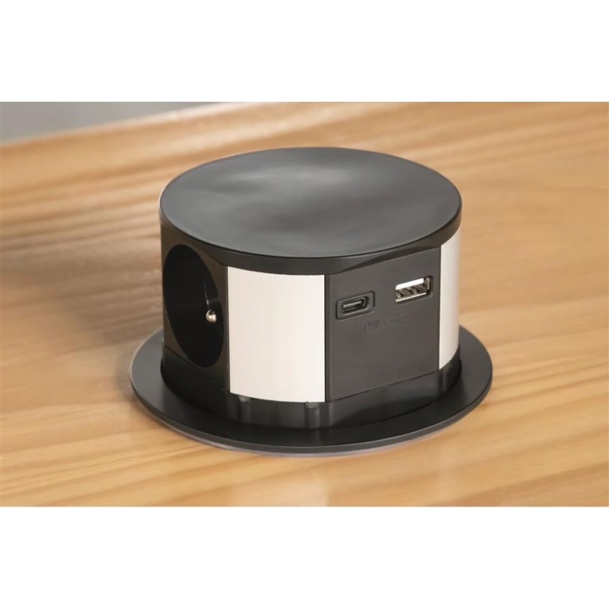 Solight PP100USBC-B - Розеточный блок для столешницы 3x230V + 2xUSB черный