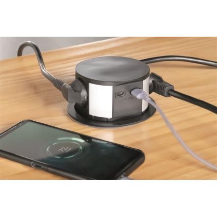 Висувний розетковий блок для столу 3x230V + 2xUSB чорний