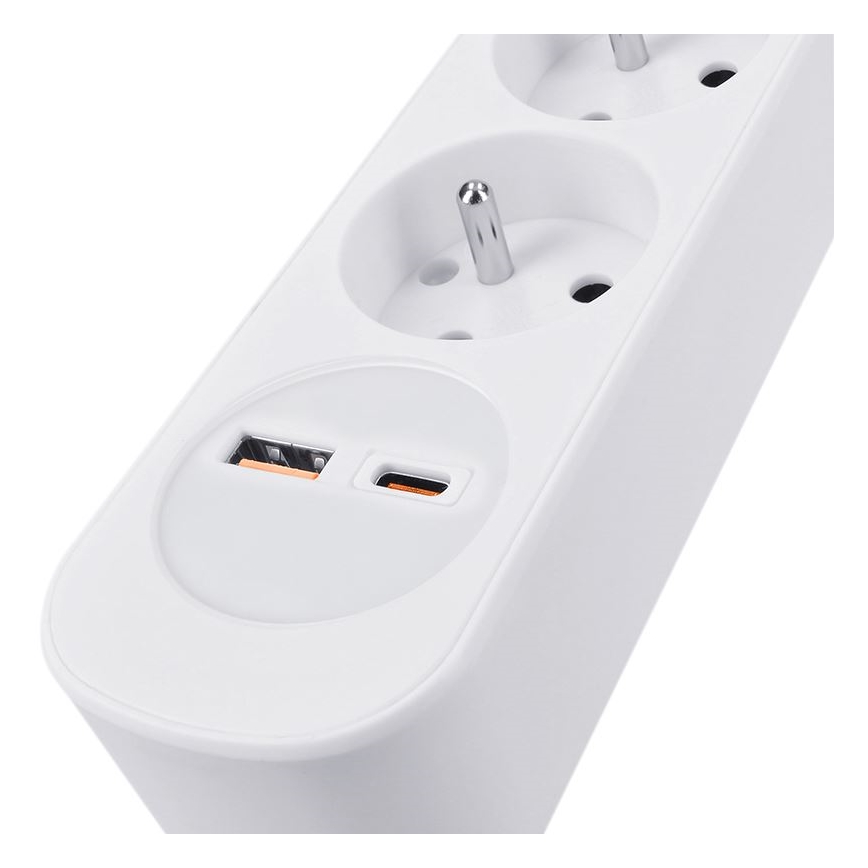 Подовжувач 3-розетковий з вимикачем та зарядкою USB-A і USB-C, 2 м