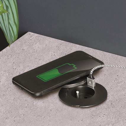 Вбудована розетка з бездротовою зарядкою 10 Вт, 1 розетка + USB A+C, чорна