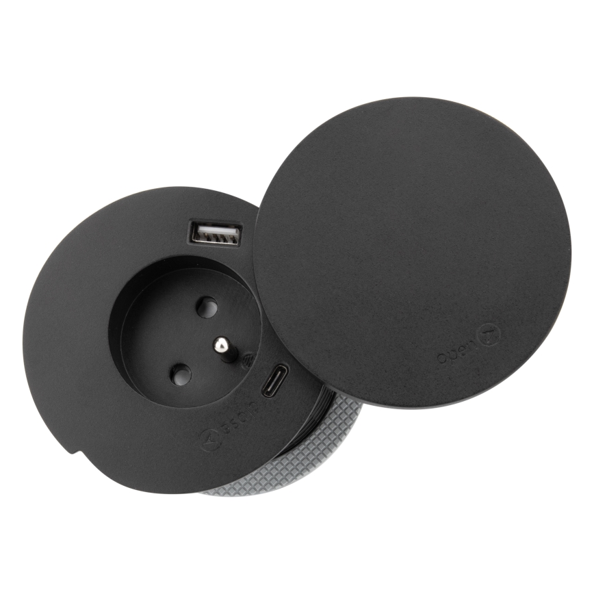 Вбудована розетка з бездротовою зарядкою 10 Вт, 1 розетка + USB A+C, чорна