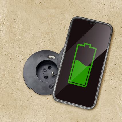 Встраиваемая розетка с беспроводной зарядкой 10 Вт, 1 розетка + USB A+C, чёрная