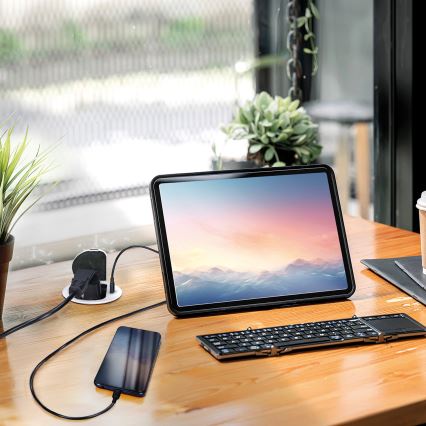 Висувний розетковий блок для столу 1x230V + USB-C Power Delivery срібний/чорний