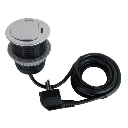 Висувний розетковий блок для столу 1x230V + USB-C Power Delivery срібний/чорний