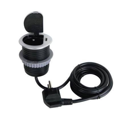 Висувний розетковий блок для столу 1x230V + USB-C Power Delivery срібний/чорний