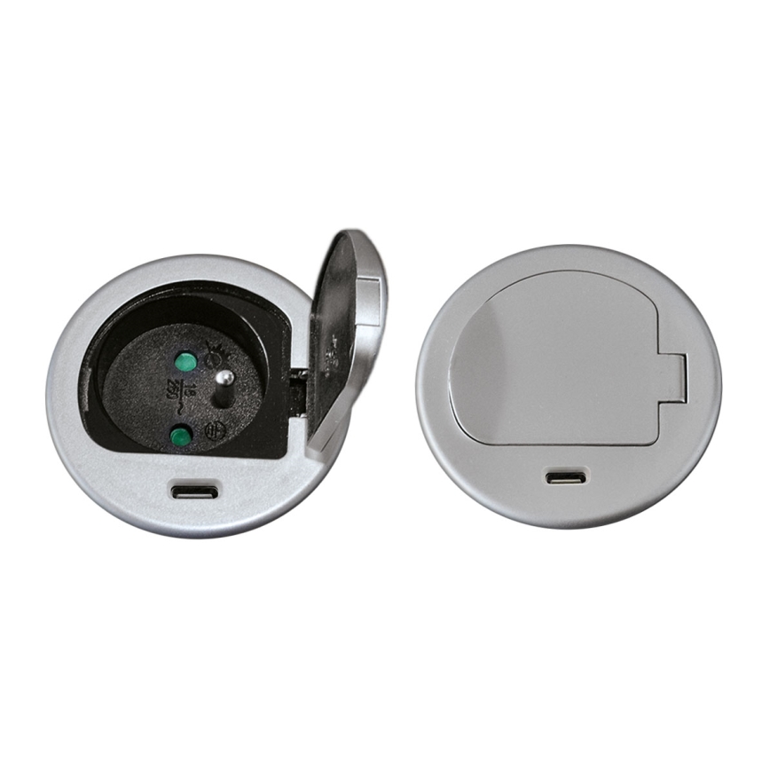 Висувний розетковий блок для столу 1x230V + USB-C Power Delivery срібний/чорний