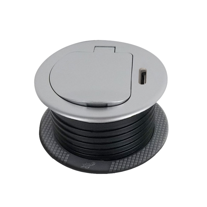 Висувний розетковий блок для столу 1x230V + USB-C Power Delivery срібний/чорний