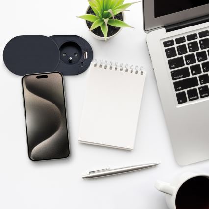 Вбудована розетка з висувною кришкою 20W, 1 розетка + USB A+C, чорна