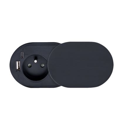 Вбудована розетка з висувною кришкою 20W, 1 розетка + USB A+C, чорна