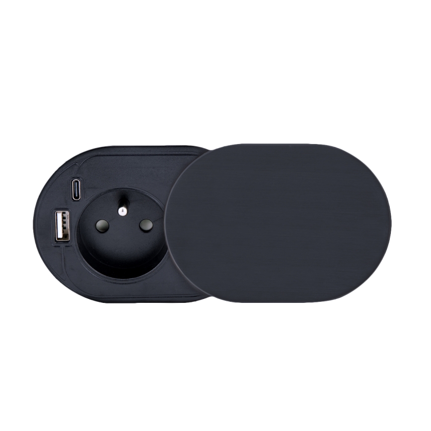 Встраиваемая розетка со сдвижной крышкой 20 Вт 1x розетка + USB A+C черная