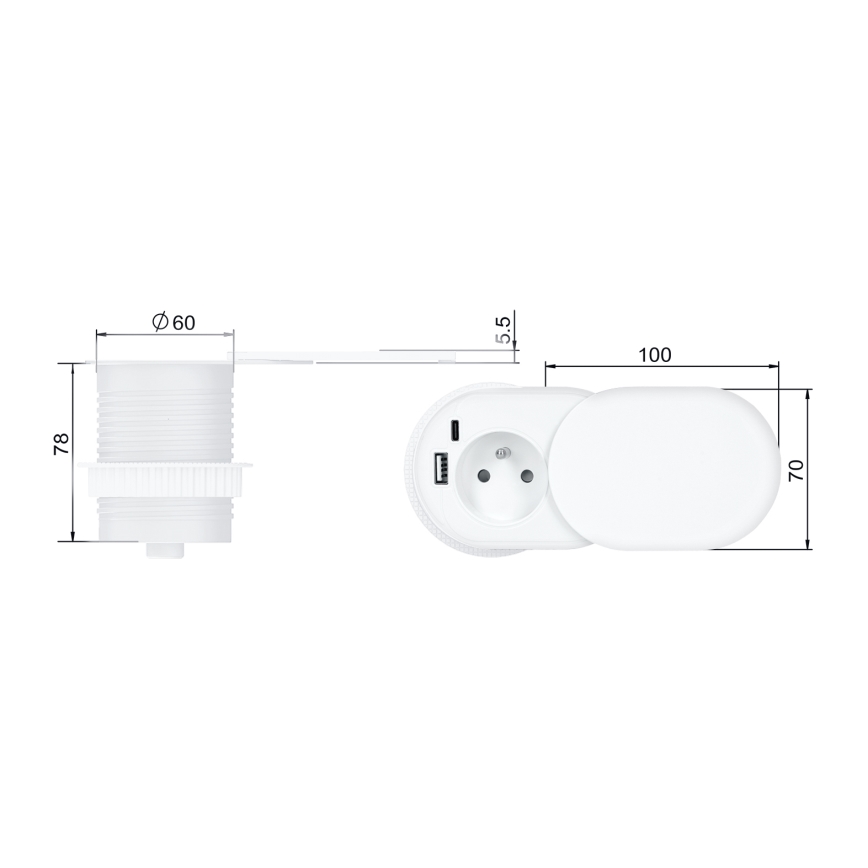 Встраиваемая розетка 20W 1Z + USB A+C белая