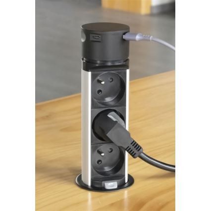Розеточный блок для столешницы 3x230V + 2xUSB черный