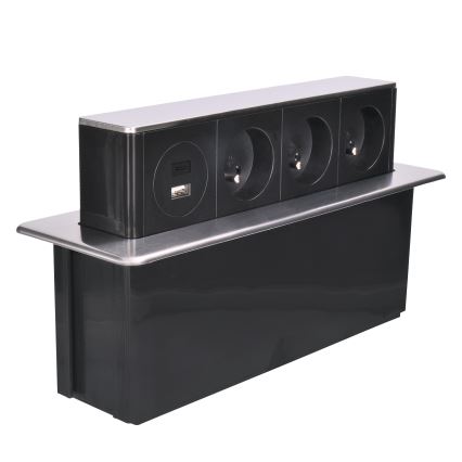 Висувний розетковий блок для столу 3x230V + USB-A + USB-C