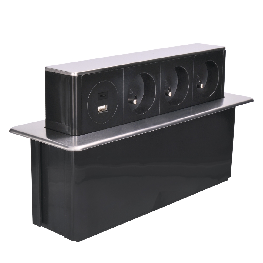 Висувний розетковий блок для столу 3x230V + USB-A + USB-C
