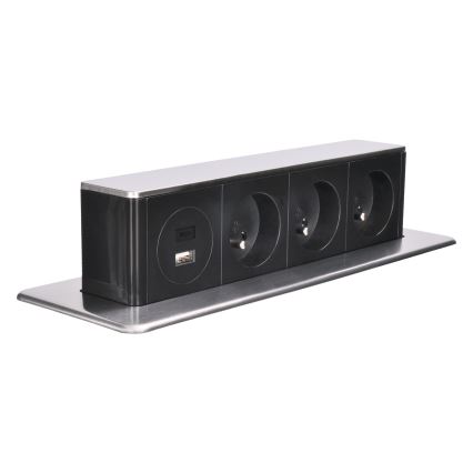 Висувний розетковий блок для столу 3x230V + USB-A + USB-C