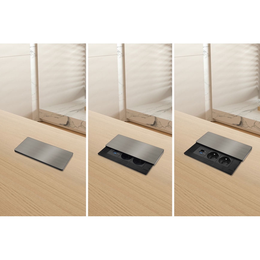 Вбудована розетка з бездротовою зарядкою 20 Вт, 2 розетки + USB-A + USB-C