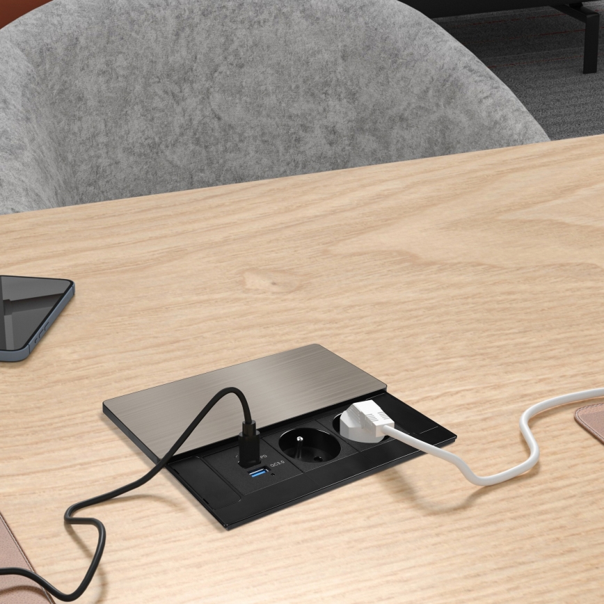 Вбудована розетка з бездротовою зарядкою 20 Вт, 2 розетки + USB-A + USB-C