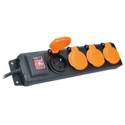 Подовжувач з вимикачем 4 розетки 3м IP44