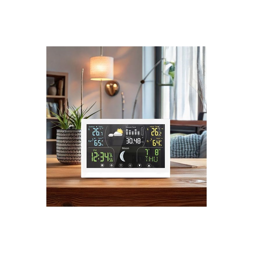 Біла метеостанція з кольоровим дисплеєм 5V/2xAAA