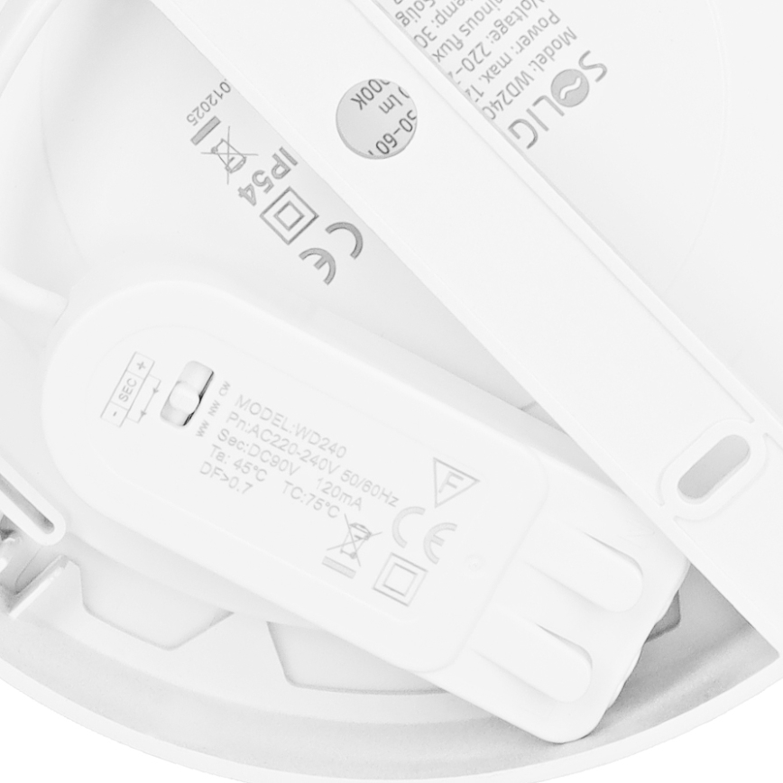 Накладна/вбудована LED-панель 2 в 1, 12 Вт, 230 В, 3000/4000/6000 К, Ø17 см, IP54, біла