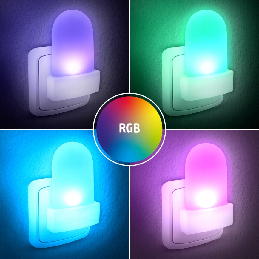 Светодиодный навигационный RGB-светильник в розетку с датчиком LED/0,5W/230V