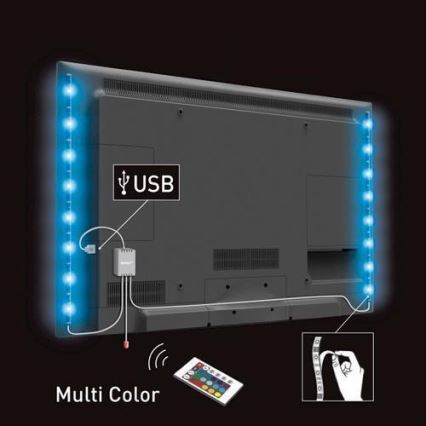 НАБІР 2x Світлодіодна RGB-стрічка для ТВ з пультом керування IP65 LED/USB 50см