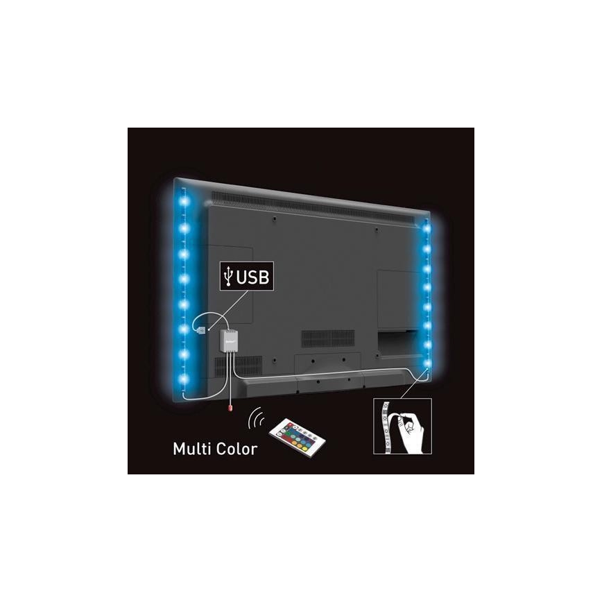НАБІР 2x Світлодіодна RGB-стрічка для ТВ з пультом керування IP65 LED/USB 50см