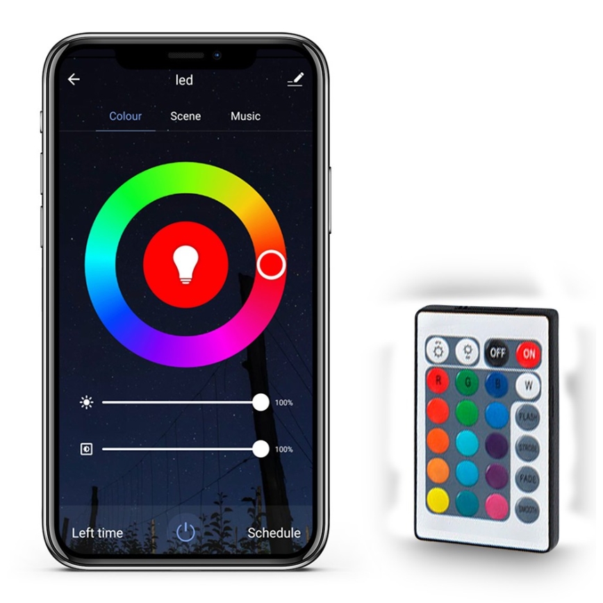 Світлодіодна RGB стрічка з регулюванням яскравості LED/20W/230V 5м IP65 Tuya + ДК