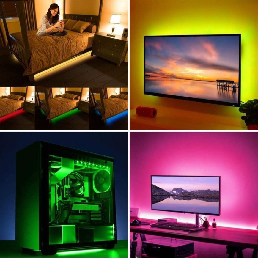 Світлодіодна RGB стрічка з регулюванням яскравості для телевізора LED/6W/5V Wi-Fi Tuya + пульт дистанційного керування 0,5 м
