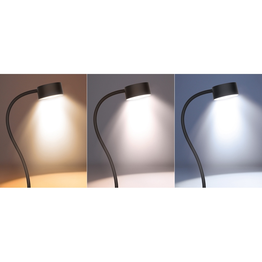 LED Гнучка акумуляторна настільна лампа з затискачем з регулюванням яскравості LED/2W/1800 mAh 3000/4000/6500K чорний