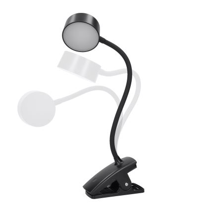LED Гнучка акумуляторна настільна лампа з затискачем з регулюванням яскравості LED/2W/1800 mAh 3000/4000/6500K чорний