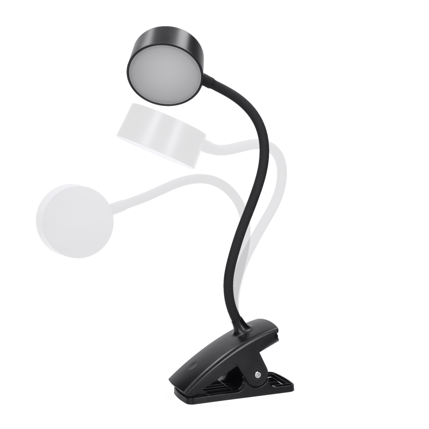 LED Гнучка акумуляторна настільна лампа з затискачем з регулюванням яскравості LED/2W/1800 mAh 3000/4000/6500K чорний
