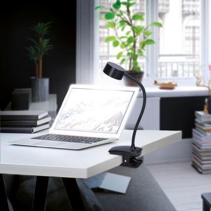 Светодиодная гибкая аккумуляторная настольная с регулированием яркости и зажимом LED/2W/1800 mAh 3000/4000/6500K черный