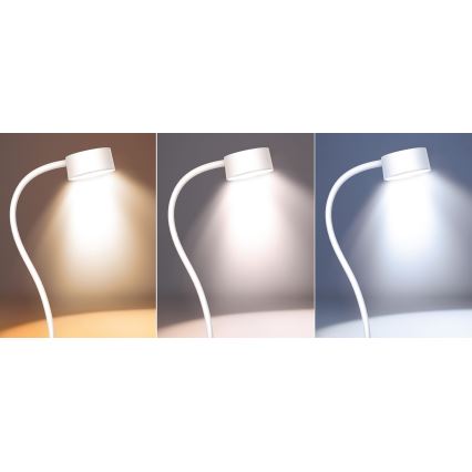 LED Гнучка акумуляторна настільна лампа з затискачем з регулюванням яскравості LED/2W/1800 mAh 3000/4000/6500K білий